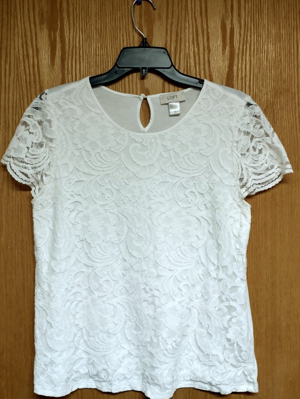Ann Taylor Loft Lace Front Short Sleeve T-shirt Top Ivory Size Medium